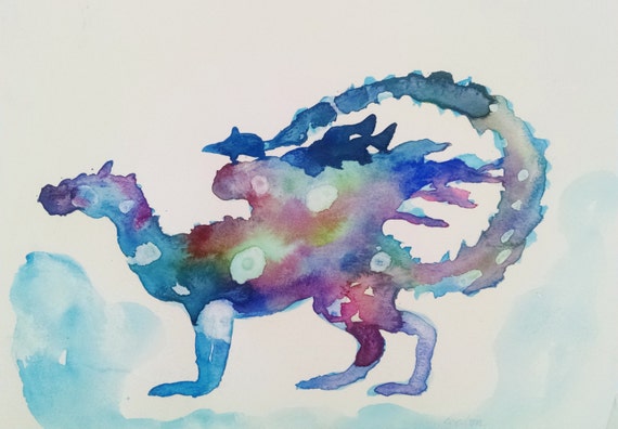 Dragon Peinture A Laquarelle Aquarelle Originale Decoration Etsy