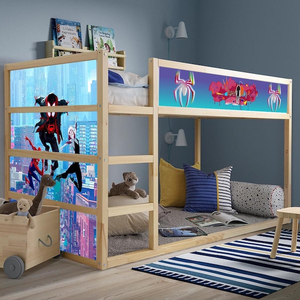 Calcomanías de cama IKEA Kura con Spiderman - Decoración de superhéroes Peel & Stick para cama infantil - Pegatinas de muebles para dormitorio de niños - Decoración de habitación