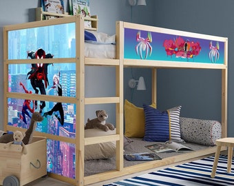 Calcomanías para cama Kura de IKEA con Spiderman: decoración de superhéroes para despegar y pegar para cama de niño pequeño, calcomanías para muebles para dormitorio de niño, decoración de habitación
