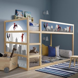 Spiderman Kura Bed Decals - Superheroes Peel and Stick Décor for Toddler Bed - Ikea Kura Bed Decals for Boys Bedroom - Spiderman Kura Bed