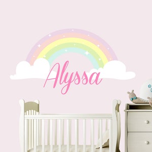 Personalized Vinyl Wall Sticker Kids. Rainbow Wall Decal Girls Nursery. Pastel Rainbow Clouds With Name Wall Art Decor Girl Room