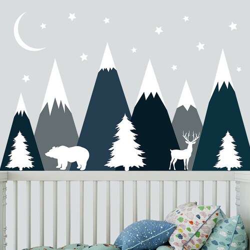 Mountains Wall Decal Boy Nursery.wild Animals Decor for Kids - Etsy