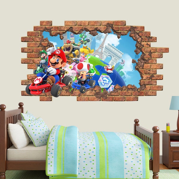 Super muursticker kinderkamer. Super Art Decor-speelkamer. Sticker muurschildering muurgat 3D kinderen. Kunstvinyl gameroom. Toodler Gift-slaapkamer voor jongens en meisjes.