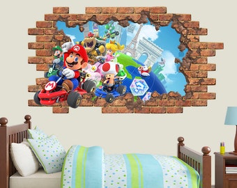 Super sticker mural pour chambre d'enfant. Salle de jeux super décor artistique. Autocollant Mural Trou Mural 3D Enfants. Salle de jeux en vinyle artistique. Chambre à coucher pour garçon et fille, cadeau pour tout-petits.