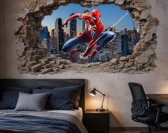 3D SpiderMan Wall Decal for Boy Room, Removable Superhero Vinyl Wall Sticker, Nursery Decor, Peel and Stick Wall Art for Kids Bedroom