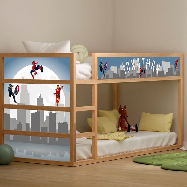 Personalisierte Superheld Kura Bett Aufkleber - Perfekt für das Schlafzimmer Ihres kleinen Superhelden - Möbel Aufkleber für Ihr Baby Hero Kinderzimmer