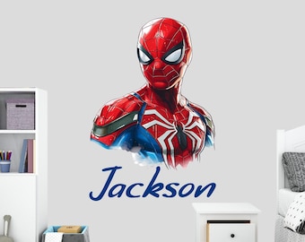 Calcomanía de pared personalizada de Spiderman, calcomanía con nombre personalizado para habitación de niño, calcomanías de superhéroes para niños pequeños, decoración de dormitorio infantil, mural de Spiderman