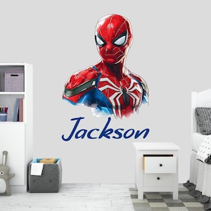 Custom Spiderman Wall Decal, Personalized Name Wall Sticker for Boy Room, Toddler Superhero Stickers, Kids Bedroom Decor, Spiderman Mural