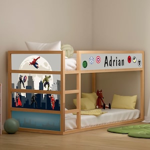 Superheroes Decals for Ikea Kura Bed - Personalized Kura Bed Stickers for Boy Bedroom -  Boys Name with Spiderman and Logos Superheroes