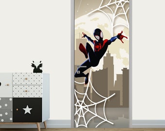 Spiderman Door Covering Peel and Stick, Superhero Teen Room Door Art Decor, Comics Print Sticker Toddler Room, Self Adhesive Door Wrap Kids