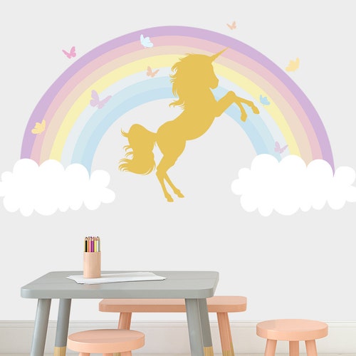 Rainbow Art Decal Girl Nursery. Unicorn Wall Decal Baby Girl - Etsy