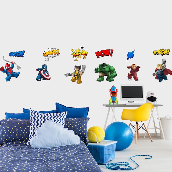 Autocollants Super-héros pour salle d’enfants, décor mural de salle de jeux, autocollant d’Avengers Art Spiderman Iron Man Hulk Captain America, décalcomanie de chambre pour tout-petits