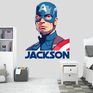 Custom Captain Wall Decal, Personalized Superhero Shield Wall Sticker for Boy Room, Nursery Mural For Dresser, Kids Bedroom Decor