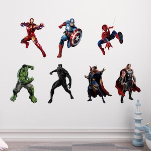 40% OFF.. Superhero Wall Stickers Bedroom, Stickers Peel and Stick, Art Decor, Superhero Set Decals, Boys Room Decoration