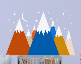 40% de descuento en adhesivos de pared de montaña grandes, adhesivos de pared de naturaleza. Calcomanía de montañas para guardería, pegatinas gigantes de luna y estrellas para dormitorio de niños