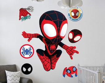 Pegatina de pared de Spiderman, calcomanía de pared de superhéroe, mural grande de Spiderman para habitación de niños, decoración de pared de guardería Jumbo, pegatina de Spiderman, regalo para niño