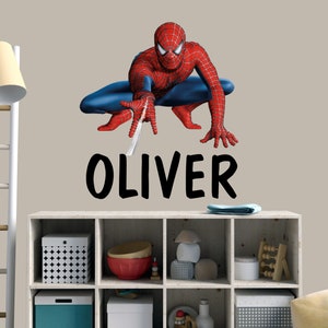 Spiderman with Name Wall Decal for Nursery - Superhero Wall Sticker for Boys Bedroom - Personalized Decal for Toy Box - Spiderman Wall Decor