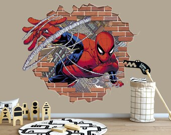 Spiderman Wall Decal Nursery - Superhero Wall Sticker - Boys Teen Gift - Avenge Sticker for Kids Bedroom - Hole in Wall SpiderMan