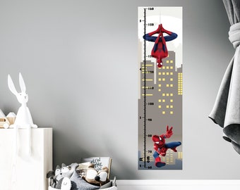 Hoogte grafiek muur sticker peuter jongen kamer, superheld muur sticker jongens slaapkamer, groei liniaal voor kinderen sticker, Spiderman muur vinyl kunst decor