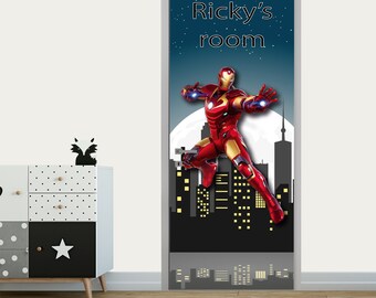 Custom Door Wrap for Boys Bedroom, Superhero Peel and Stick Wrap Door Nursery, Superhero Decal Kids Bedroom, Personalized Door Sticker