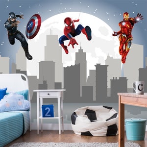 Superhero Wallpaper Peel and Stick Boys Room - Avenge Wall Art Decor Nursery - Spiderman Mural Kids Playroom - Gift for Teen Boy Bedroom