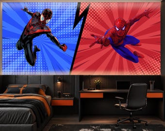 Spiderman Wallpaper Peel and Stick Kids Playroom, Miles Morales Accent Wall for Boys Room, Comics Superhero Mural for Toddler Bedroom