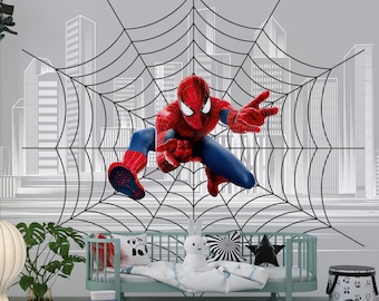 Spiderman Wallpaper para la habitación de los niños, superhéroe Peel and Stick Mural, decoración de la pared de la guardería, mural de Spiderman para la habitación de los niños, regalo para el dormitorio del niño