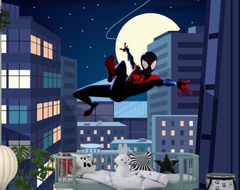 Fondo de pantalla de Spiderman para niños, mural de pared de cáscara y palo de superhéroe, decoración de la pared de la guardería, fondo de pantalla de superhéroe para niños pequeños, regalo para el dormitorio del niño