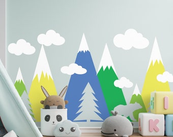 40% OFF Large Mountain Wall Sticker, Nature Wall Decal. Mountains Decal for Nursery, Jumbo Mural Moon And Stars Stickers For Kids Bedroom