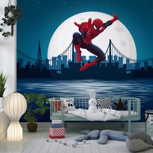 Spiderman Wallpaper For Boy, Superhero Peel and Stick Wall Mural, Nursery Wall Decor, Wallpaper Superhero For Toddler, Gift for Kids Bedroom