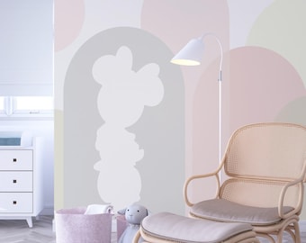 Minnie Mouse Wallpaper, Pastel Arch Wall Mural, Abstract Minnie Nursery Wallpaper, Girls Room Kids Wall Decor