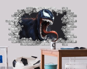 Venom Wall Decal Boys Room - Superhero Wall Sticker Teenager Bedroom - Venom Decor Kids Playroom - Comics 3D Hole In The Wall Home Boy Gifts