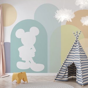 Mickey Mouse Wallpaper For Boy, Perfect for Nursery, Pastel Wallpaper For Boy Room, Adorable Decor for Kids Bedroom, Peel And Stick
