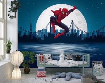 Spiderman Wallpaper For Boy, Superhero Peel and Stick Wall Mural, Nursery Wall Decor, Wallpaper Superhero For Toddler, Gift for Kids Bedroom