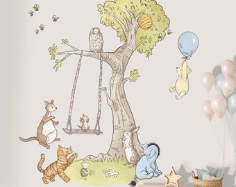 Large Winnie the Pooh and Friends Wall Decal for Kids Room, Pooh Nursery Sticker, Peel and Stick Children's Bedroom Decor