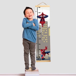 Superhelden Messlatte auf Leinwand für Junge, Spiderman Geburtstagsgeschenk Druck, Messlatte für Kinder, Comics Dekor plastikfrei für Kinderzimmer