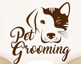 Grooming Salon Wall Decal Vinyl Dog Comb Scissors Pet Shop Stickers Decor SM21
