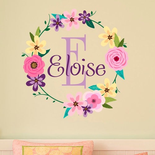 Baby Name Wall Decal Nursery. Flowers Wall Sticker Girl Etsy