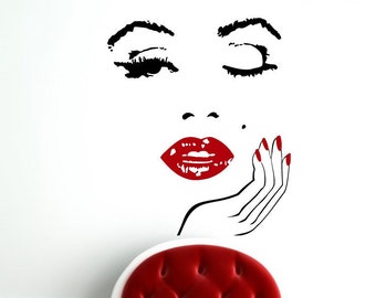 Wall Decals Face with Hand Wall Vinyl Decal Manicure Nail Lips Sticker Beauty Salon Cosmetics Shop Decor L171