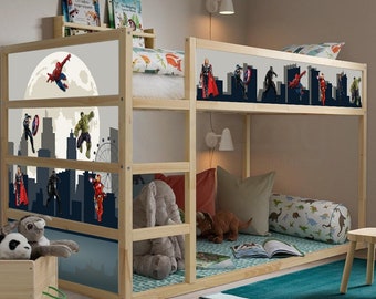 Pegatinas de superhéroes para cama Kura - Calcomanías de cama Kura de Ikea para dormitorio de niño - Decoración autoadhesiva para cama infantil - Calcomanía de cama Kura de Spiderman