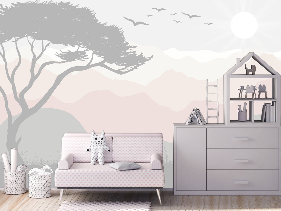 Mountain Wallpaper Nursery for Girls Landscape Wallpaper Peel - Etsy