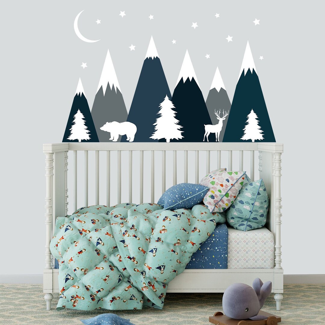 Mountains Wall Decal Boy Nursery.wild Animals Decor for Kids - Etsy