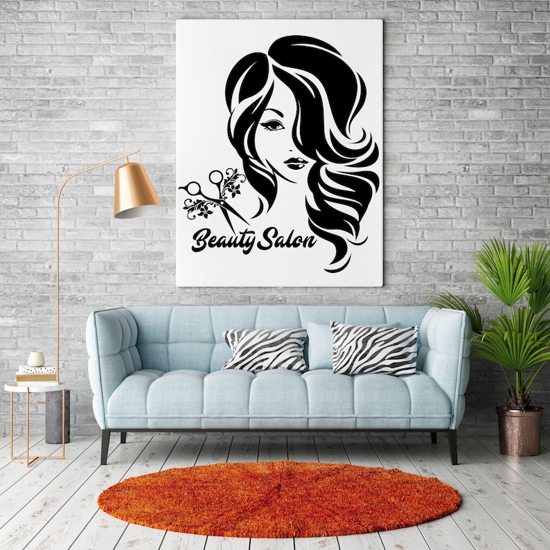 Beauty Salon Wall Decal Face Art Makeup Decor Vinyl Sticker Girl Woman Home Scissors Design Interior Nl92