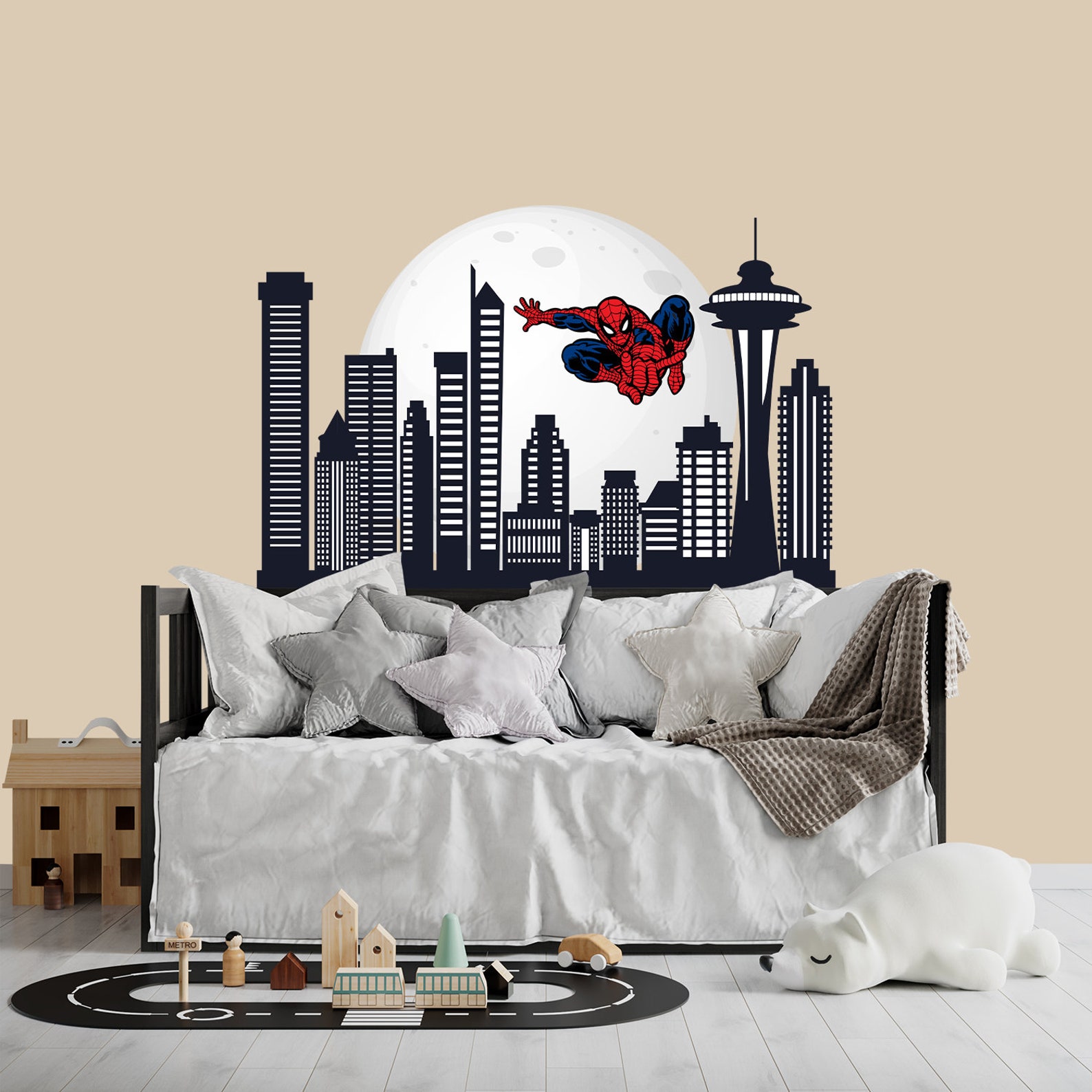 Spiderman Wall Sticker Boys Bedroom Superhero City Skyline Art Decor spiderman-wall-sticker-boys-bedroom-superhero-city-skyline-art-decor