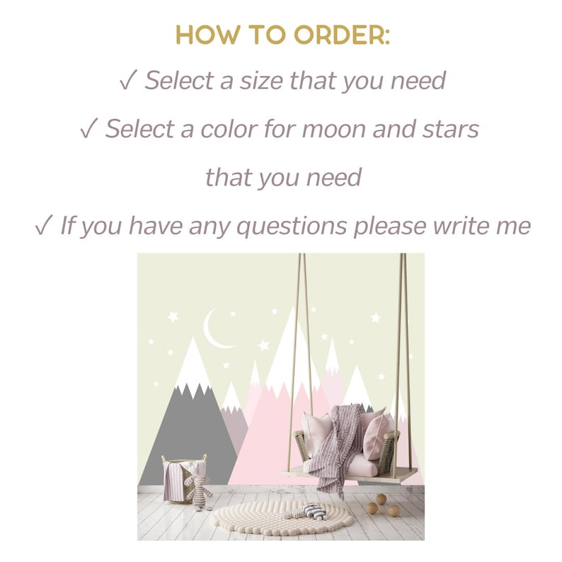 Pink Mountain Wall Decal Above Bed Bedroom Mountains Stars Etsy UK