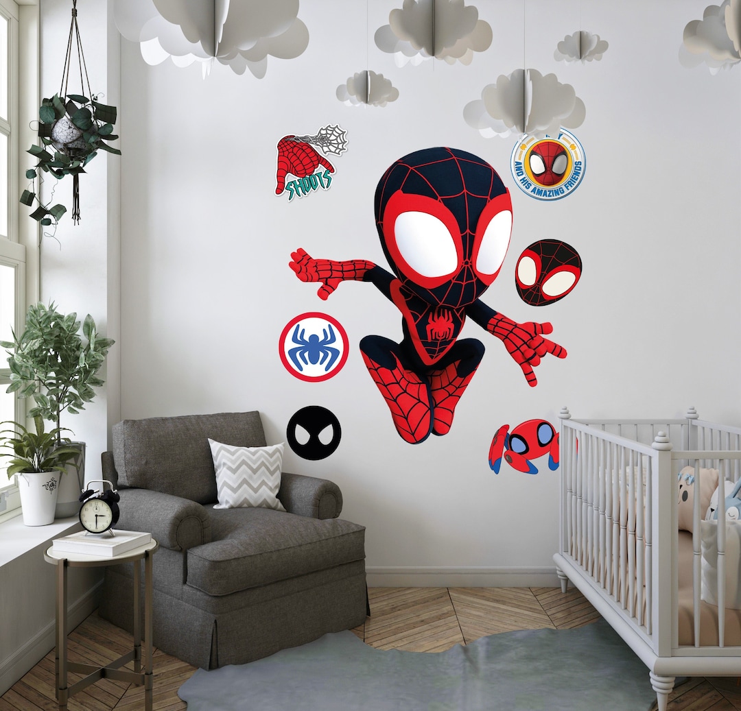 Spiderman Wall Sticker, Superhero Wall Decal, Large Spiderman Mural for ...