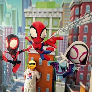 Spiderman Wallpaper for Kids Room, Superhero Peel and Stick Mural, Nursery Wall Decor, Spiderman with Friends Toddler Removable Wallpaper image 4