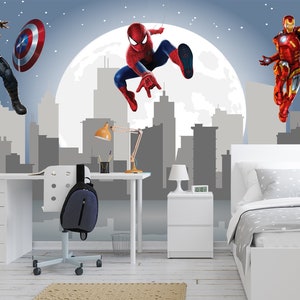 Superhero Tapete Schälen und Aufkleben Jungenzimmer - Avenge Wand Kunst Dekor Kinderzimmer - Spiderman Wandbild Kinder Spielzimmer - Geschenk für Teenager Jungen Schlafzimmer