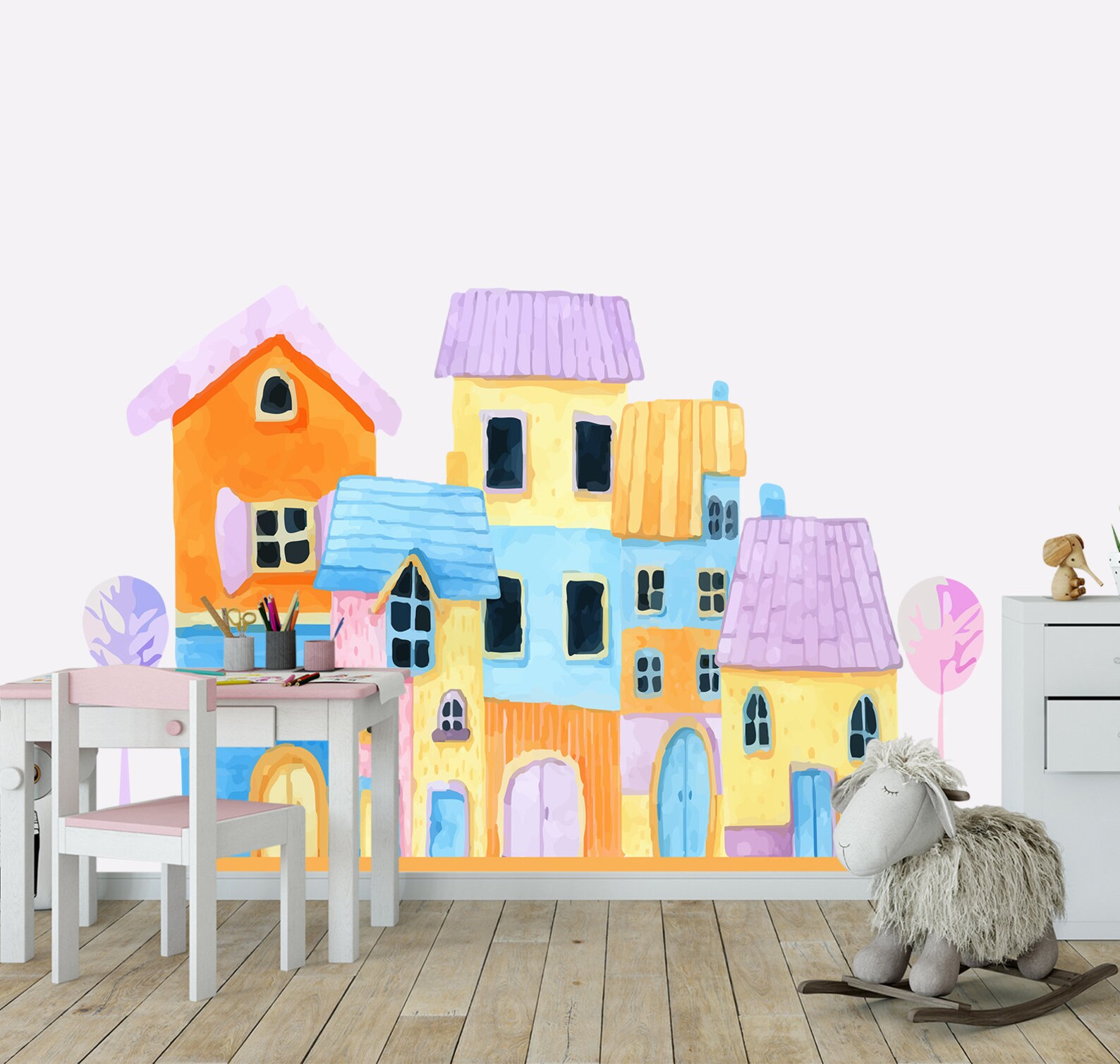 Kids Wall Decal Bedroom. Buildings Wall Decor Nursery. Town Etsy
