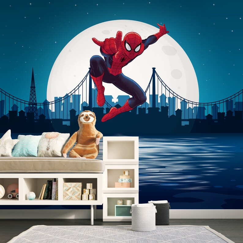 Spiderman Wallpaper For Boy, Superhero Peel and Stick Wall Mural, Nursery Wall Decor, Wallpaper Superhero For Toddler, Gift for Kids Bedroom zdjęcie 4